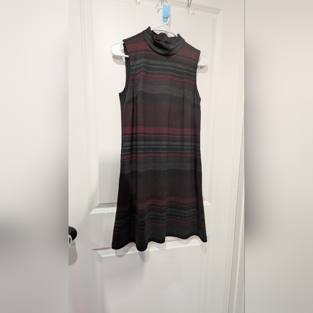 AB Studio Sleeveless Striped Midi Dress - Black and Red With Pockets